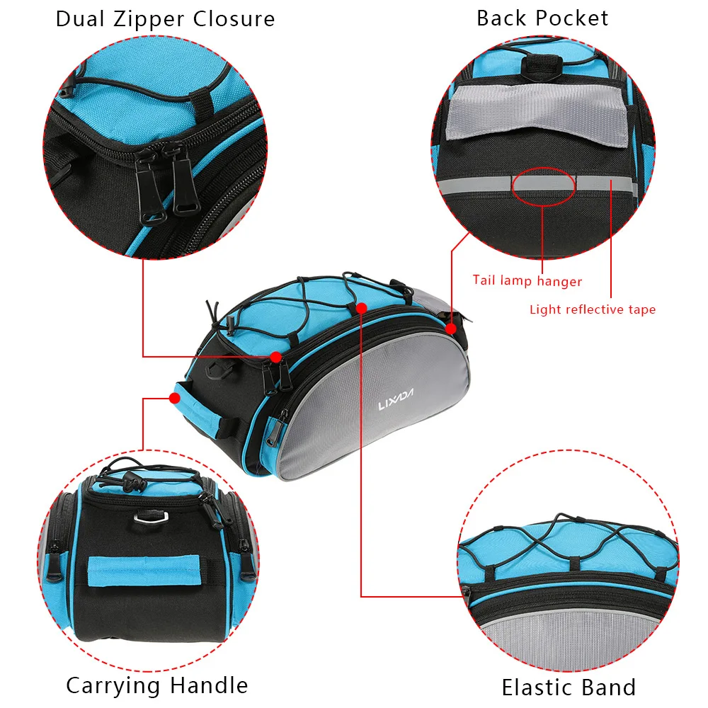 Lixada 13L Bicycle Rear Seat Bag Outdoor Cycling Bike Rack Seat Bag Rear Trunk Pannier Backseat Bag Handbag Bag Multifunctional
Lixada 13L Bicycle Rear Seat Bag Outdoor Cycling Bike Rack Seat Bag Rear Trunk Pannier Backseat Bag Handbag Bag Multifunctional