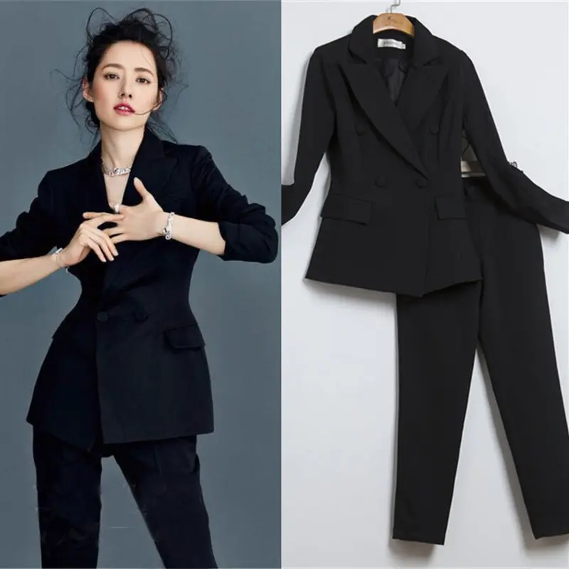 Women's spring new casual suit suit female British wind double-breasted professional slim fashion small suit Two-piece set Set
Women's spring new casual suit suit female British wind double-breasted professional slim fashion small suit Two-piece set Set