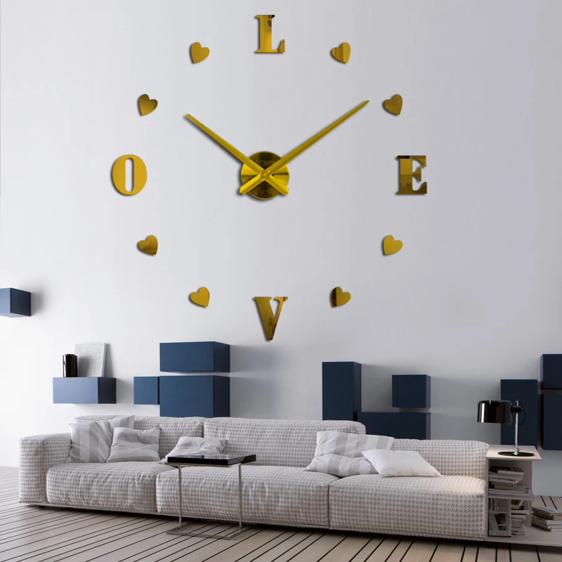 Новые настенные часы акриловые зеркальные европейские домашние 3d love для