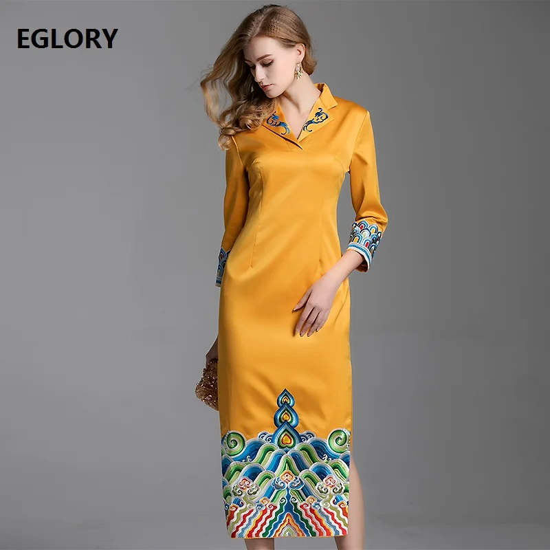 Top Quality Brand Chinese Dress 2019 Spring Fashionable Women Luxurious Embroidery Patchwork Qipao Party Midi Dresses Yellow
Top Quality Brand Chinese Dress 2019 Spring Fashionable Women Luxurious Embroidery Patchwork Qipao Party Midi Dresses Yellow