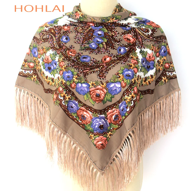 Женский шарф с кисточками теплый квадратный принтом шали одеяло для зимы и осени