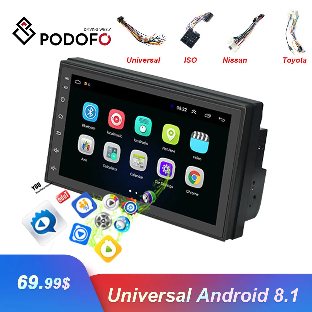 Автомагнитола Podofo 2 Din Android GPS навигация автомобильный мультимедийный плеер Wi Fi USB