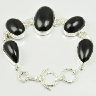 Black Onyx Bracelet Silver Overlay over Copper , 23 cm, B2205