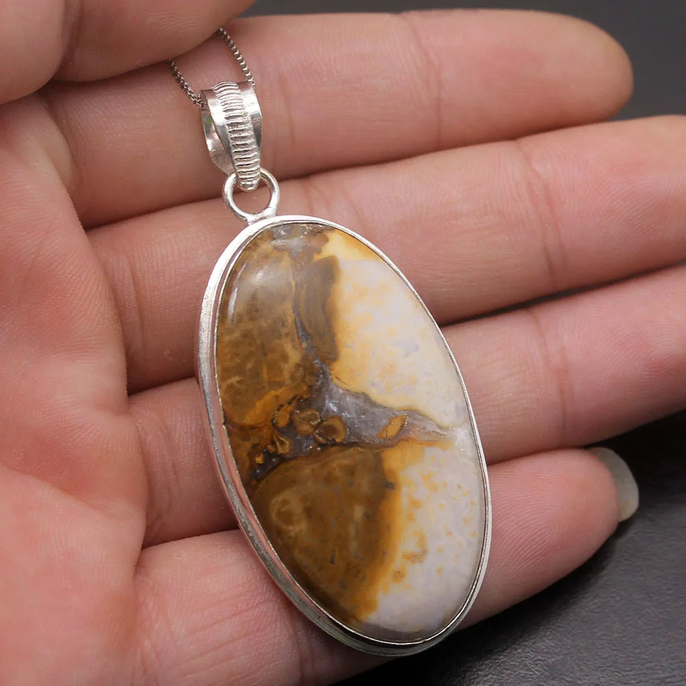 925 Sterling Silver Color Natural Solitaire OceanJasper Charm Pendant Necklace Jewelry 2 1/2 INCH H66
925 Sterling Silver Color Natural Solitaire OceanJasper Charm Pendant Necklace Jewelry 2 1/2 INCH H66