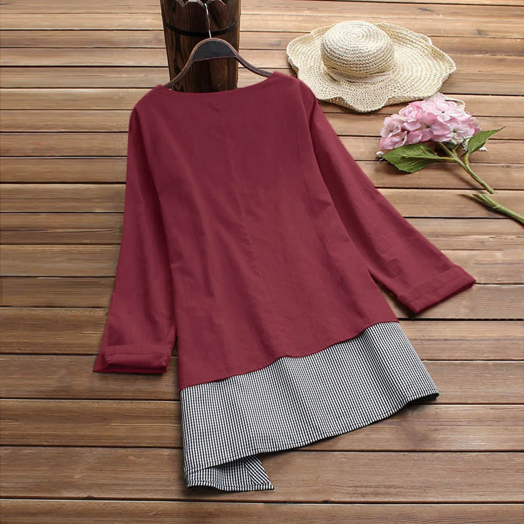 Womens Blouse Casual Button Plus Size Splice Cotton Tee Lattice Loose woman shirts womens tops and blouses chemisier femme
Womens Blouse Casual Button Plus Size Splice Cotton Tee Lattice Loose woman shirts womens tops and blouses chemisier femme
