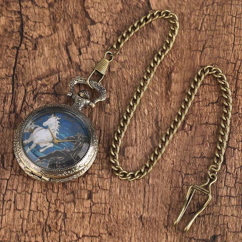 Antique Transparent Horse Pattern Pendant Bronze Tone Chain Pocket Watch Pendant Necklace Gifts for Men Women P325C
Antique Transparent Horse Pattern Pendant Bronze Tone Chain Pocket Watch Pendant Necklace Gifts for Men Women P325C