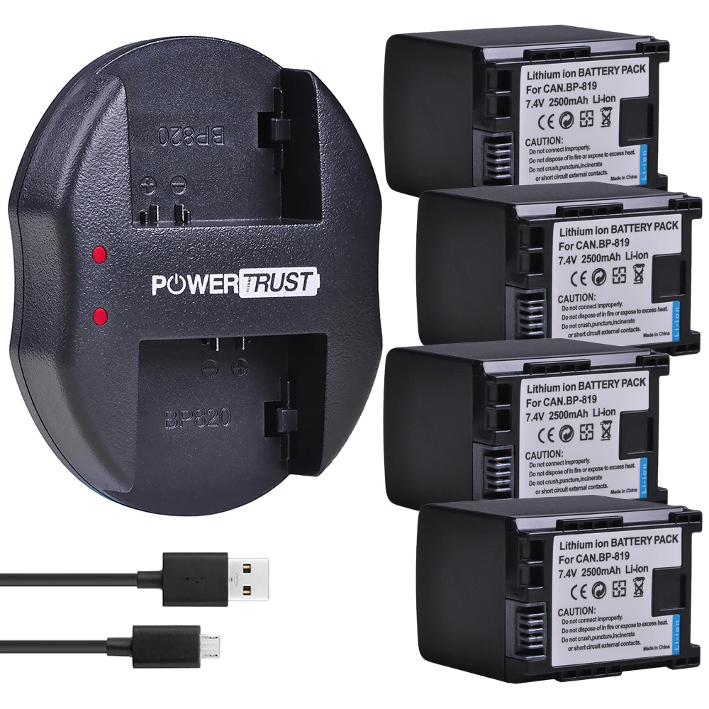 4Pcs 2500mAh BP-819 BP819 Battery BP-827 BP 827 BP-807 BP-809 BP 808 and USB Charger for Canon HF10, HF11, HF20, HF21, HF100
4Pcs 2500mAh BP-819 BP819 Battery BP-827 BP 827 BP-807 BP-809 BP 808 and USB Charger for Canon HF10, HF11, HF20, HF21, HF100