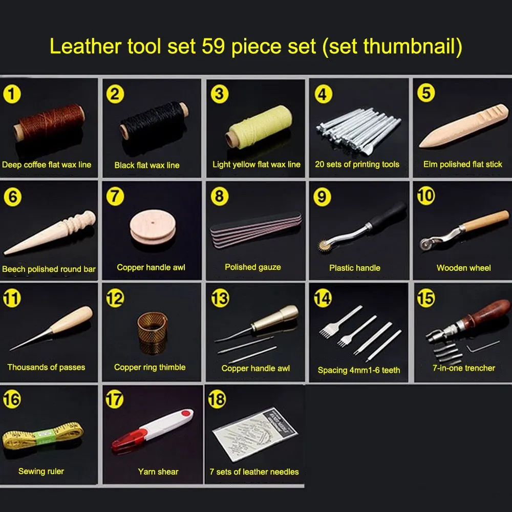 59PCS Leather Tool Set Hand Stitching Hole Cutting Knife Manual Suture Needle Craft Tools For Hand Sewing Carving
59PCS Leather Tool Set Hand Stitching Hole Cutting Knife Manual Suture Needle Craft Tools For Hand Sewing Carving