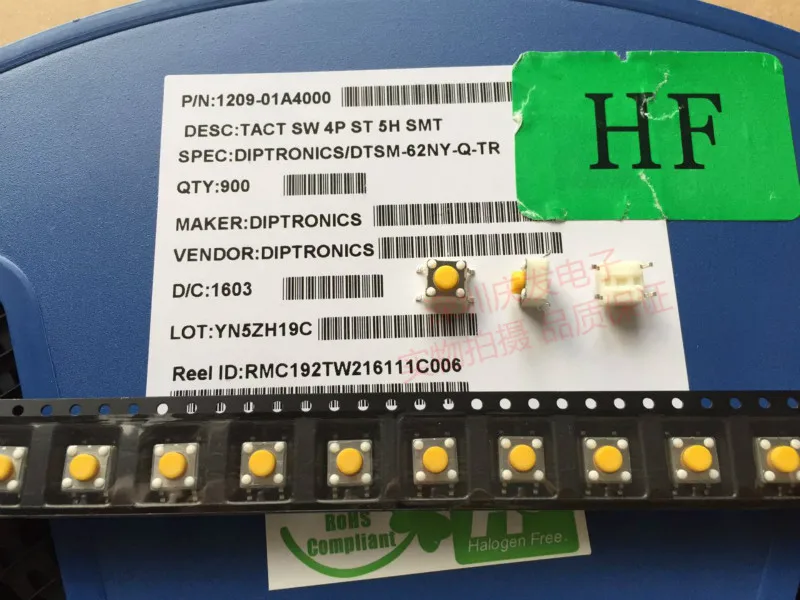 Тайваньский быстродействующий коммутатор Tat DIP 6*6*5 мм, 4-контактный желтый микропереключатель 
Тайваньский быстродействующий коммутатор Tat DIP 6*6*5 мм, 4-контактный желтый микропереключатель