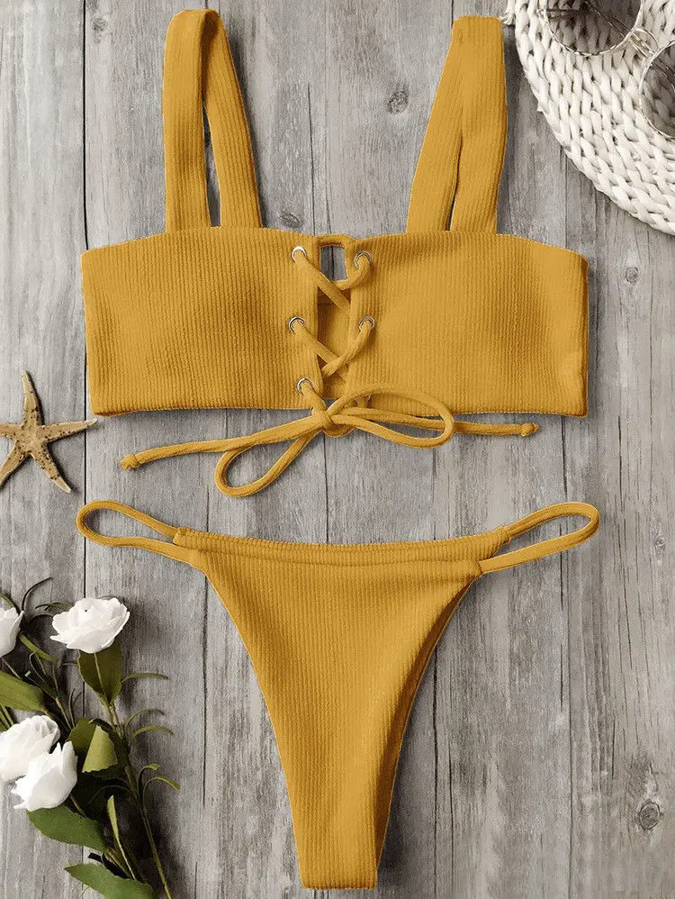 Black Friday Deals Ladies Two-piece Bandage Padded Bra Bikini Set Swimsuits Triangle Swimsuit Swimwear Bathing Suit | Спорт и