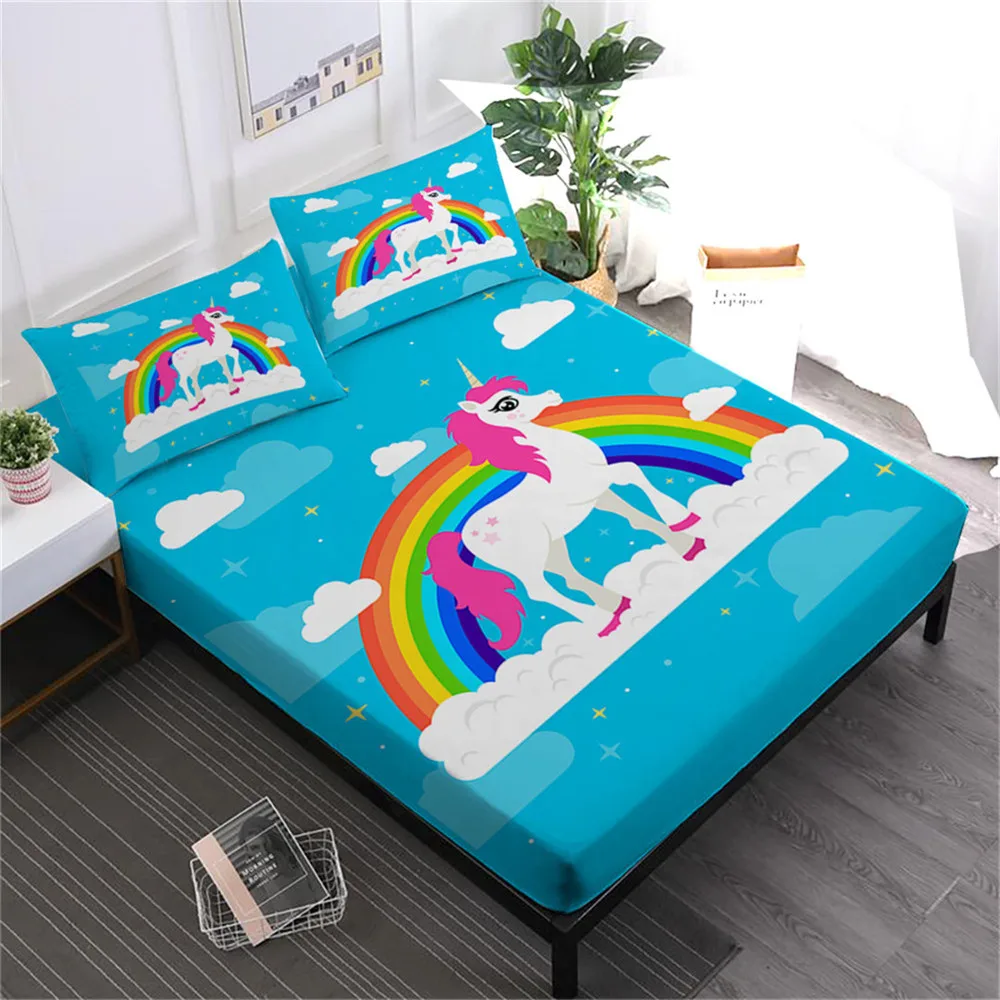 Colorful Kids Bed Sheets Cartoon Unicorn Print Sheets Set Bed Linens Deep Pocket Elastic Fitted Sheet Flat Sheet Pillowcase D35
Colorful Kids Bed Sheets Cartoon Unicorn Print Sheets Set Bed Linens Deep Pocket Elastic Fitted Sheet Flat Sheet Pillowcase D35