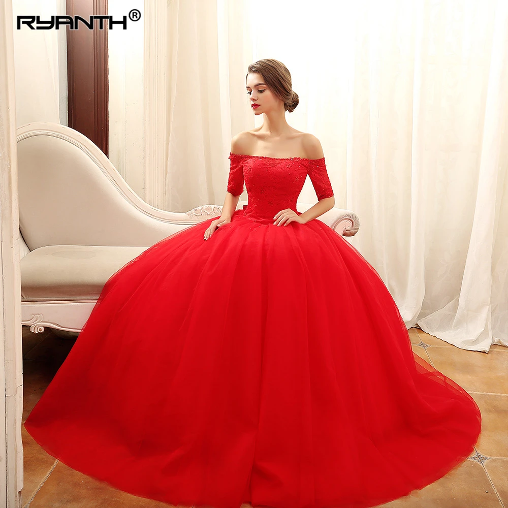 Luxurious Red Floor Length Ball Gown Wedding Dress 2019 Customize Short Sleeve Wedding Gown Sexy Off The Shoulder Robe de mariee
Luxurious Red Floor Length Ball Gown Wedding Dress 2019 Customize Short Sleeve Wedding Gown Sexy Off The Shoulder Robe de mariee