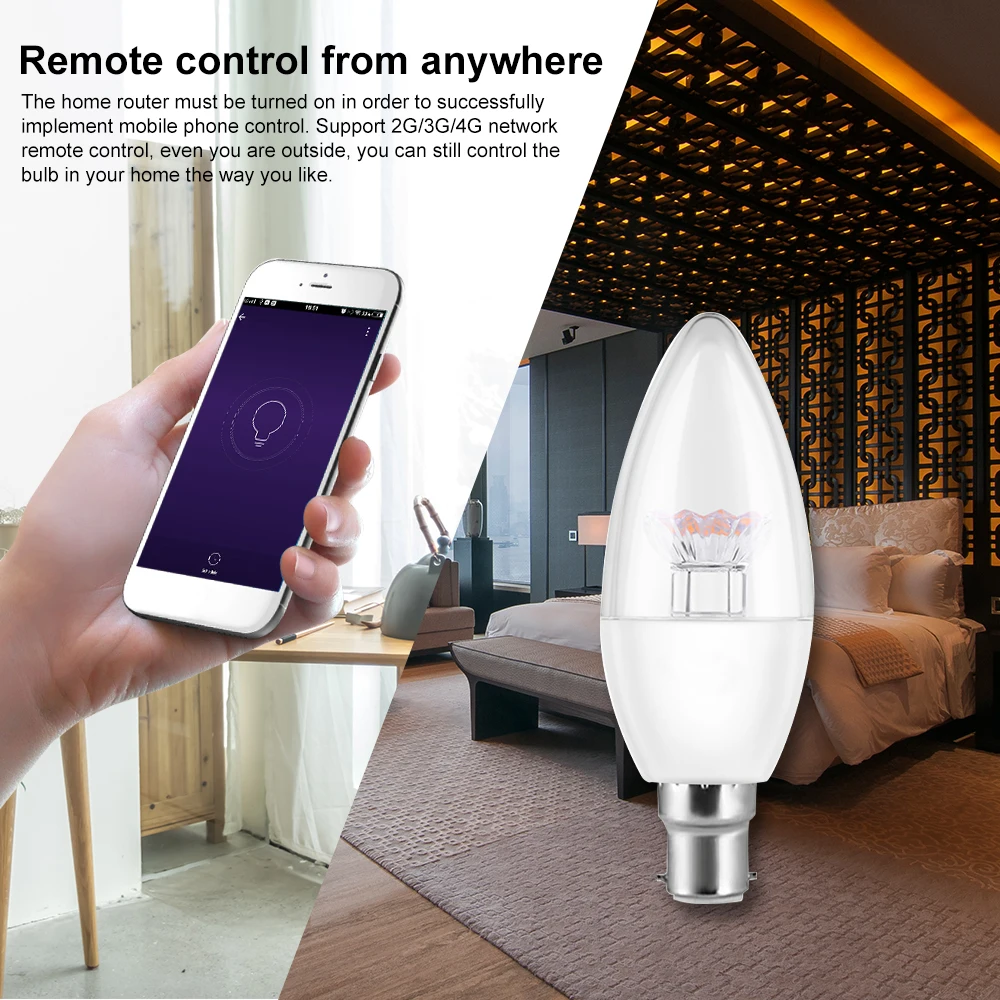 Смарт-WI-FI светодиодные лампы LED в форме свечи 6W светодиоидная лампа с