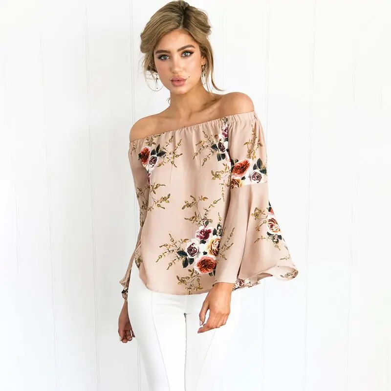Summer Blouse Women Off Shoulders Long Sleeves Floral Printing Loose Blouse Female Slash Neck Flare Sleeves
Summer Blouse Women Off Shoulders Long Sleeves Floral Printing Loose Blouse Female Slash Neck Flare Sleeves