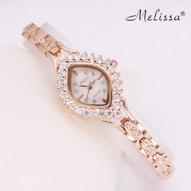 

Маленькие роскошные женские часы Melissa, элегантные модные часы со стразами, браслет с кристаллами, Подарочная коробка для девочек на день рож...