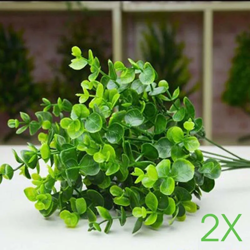 2pcs Plasic Green Artificial Grass Leaves Plant Fake Eucalyptus Home Party Wedding Decoration | Дом и сад