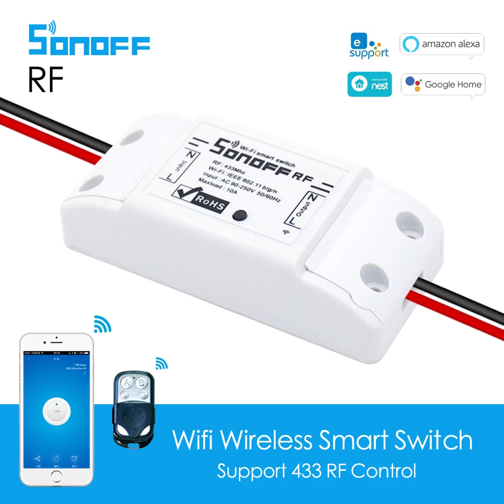 Sonoff RF Wifi Switch 433MHz RF eWeLink APP Control Smart Home Automation Work with Alexa Google Home
Sonoff RF Wifi Switch 433MHz RF eWeLink APP Control Smart Home Automation Work with Alexa Google Home