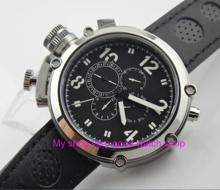 Left-handed model 50mm PARNIS black dial Automatic Self-Wind movement men's watch Multi-function Mechanical watches 201
Left-handed model 50mm PARNIS black dial Automatic Self-Wind movement men's watch Multi-function Mechanical watches 201
