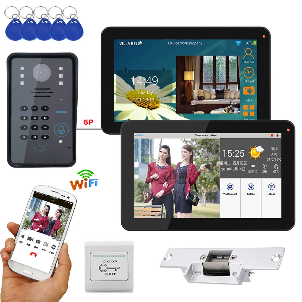 9 дюймов 2 монитора проводной/беспроводной Wifi RFID пароль видео дверной звонок