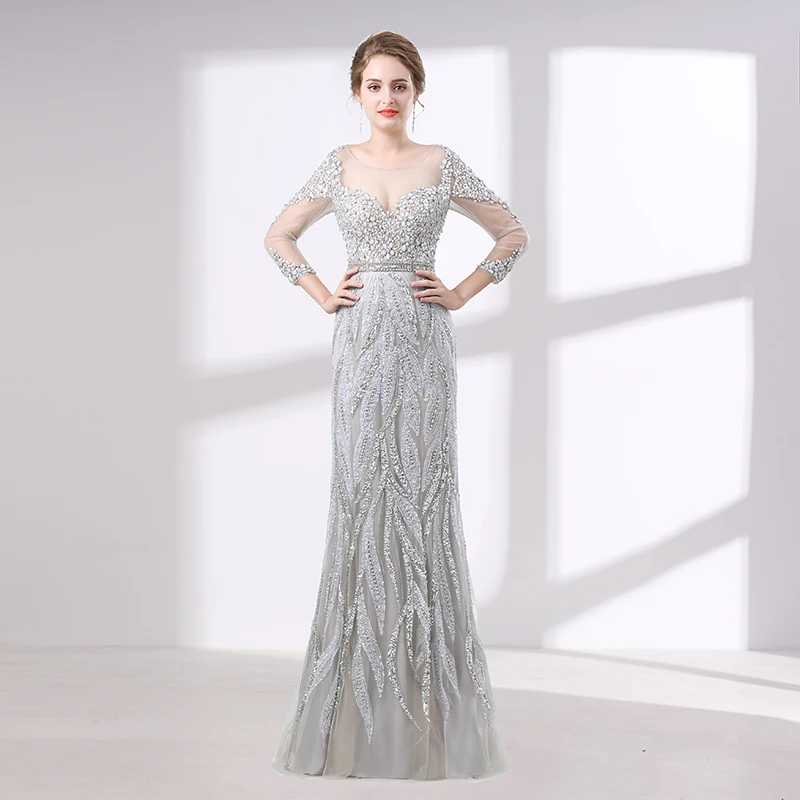 Elegant Silver Evening Dress 2020 Mermaid Long Sleeves Sheer Neck Luxury Beaded Crystal Women Prom Evening Gown Robe De Soiree
Elegant Silver Evening Dress 2020 Mermaid Long Sleeves Sheer Neck Luxury Beaded Crystal Women Prom Evening Gown Robe De Soiree