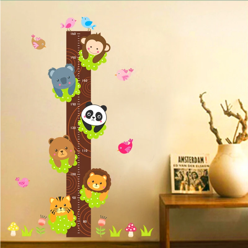 

Forest panda tiger lion monkey height measurement wall stickers for kids rooms decoration animal cartoon growth graphic wall dec