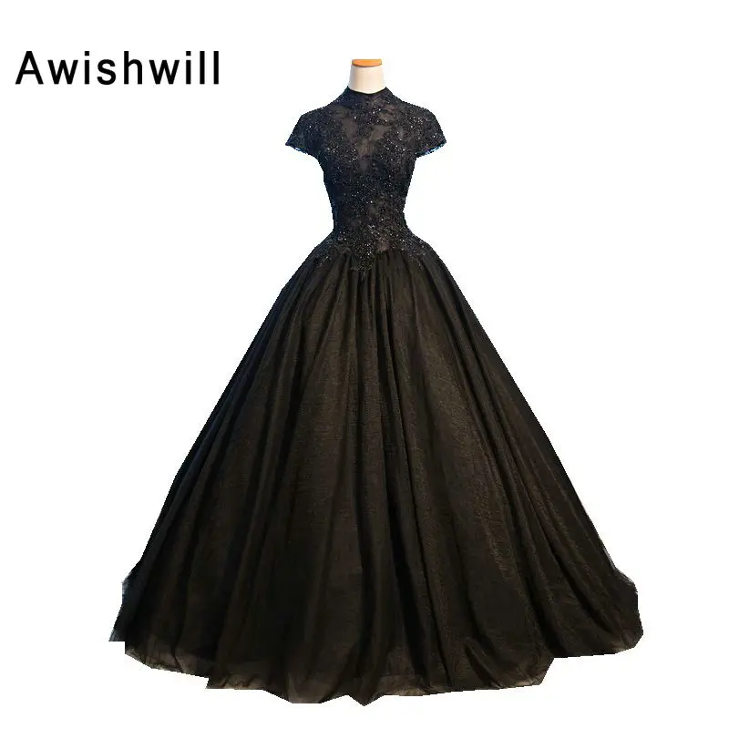 Real Photo Black Evening Dresses Long High Neck Short Sleeve Beading Appliques Tulle Ball Gown Vestido De Festa Robe De Soiree
Real Photo Black Evening Dresses Long High Neck Short Sleeve Beading Appliques Tulle Ball Gown Vestido De Festa Robe De Soiree