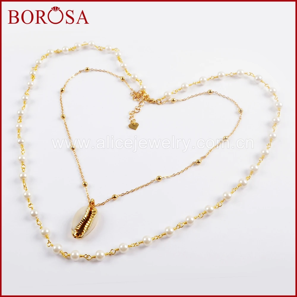 BOROSA 5PCS Gold Color Cowrie Shell With Pearl Beads Chains Necklace, Trim Shell Pendant Bead Necklace with Beaded Chains G1635
BOROSA 5PCS Gold Color Cowrie Shell With Pearl Beads Chains Necklace, Trim Shell Pendant Bead Necklace with Beaded Chains G1635