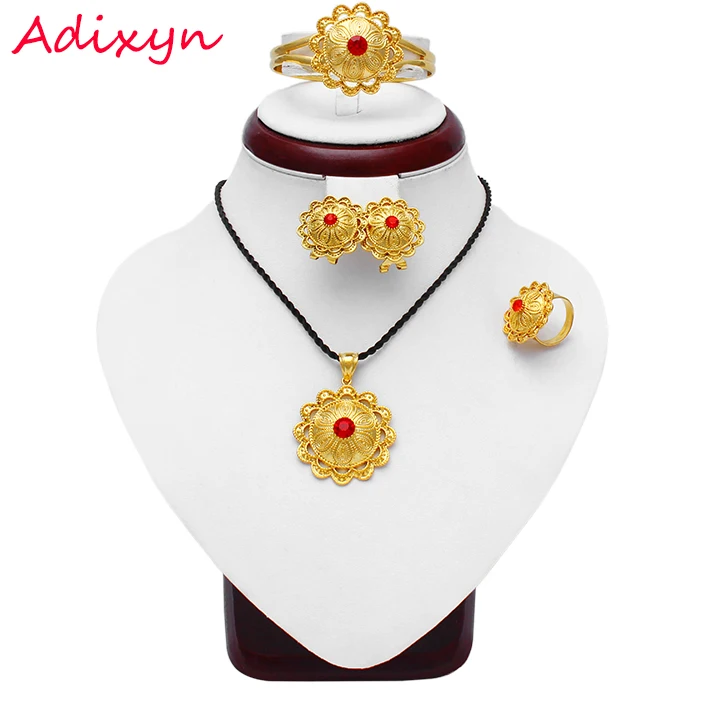 Adixyn RED STONE Ethiopian Necklace/Earrings/Pendant/Ring/Bangle Jewelry Set for Women/Girls Gold Color African Bridal Jewelry
Adixyn RED STONE Ethiopian Necklace/Earrings/Pendant/Ring/Bangle Jewelry Set for Women/Girls Gold Color African Bridal Jewelry