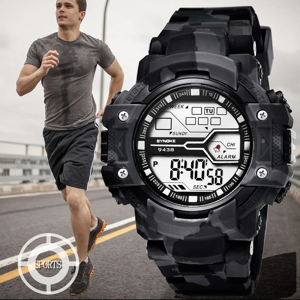 Мужские многофункциональные военные спортивные часы SYNOKE светодиодные цифровые