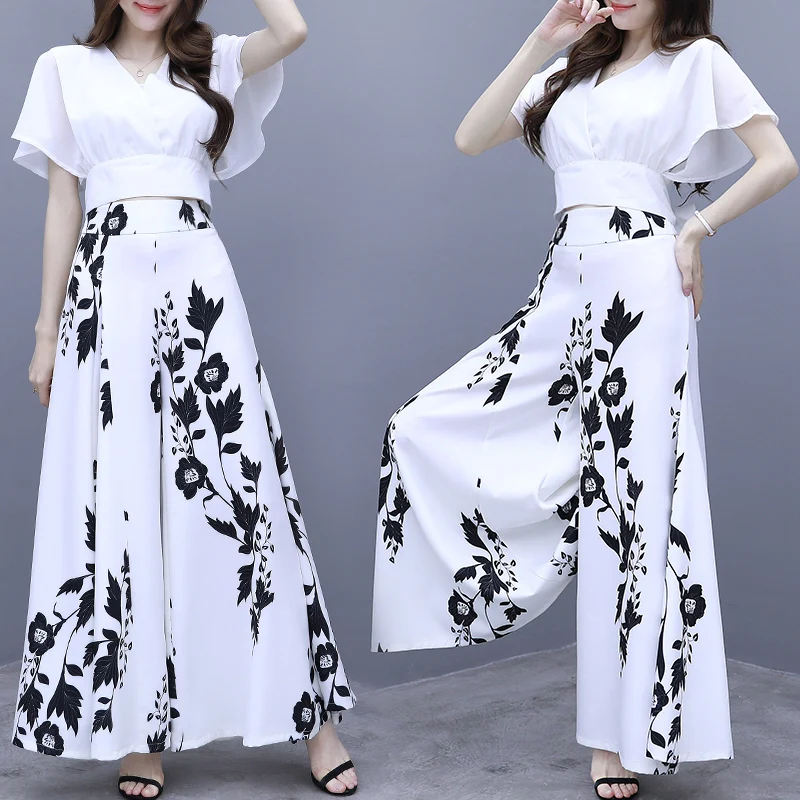 Very fairy two-piece clothing set 2019 summer new easing v-neck shirt printing wide-legged pants loose trousers women outfit
Very fairy two-piece clothing set 2019 summer new easing v-neck shirt printing wide-legged pants loose trousers women outfit