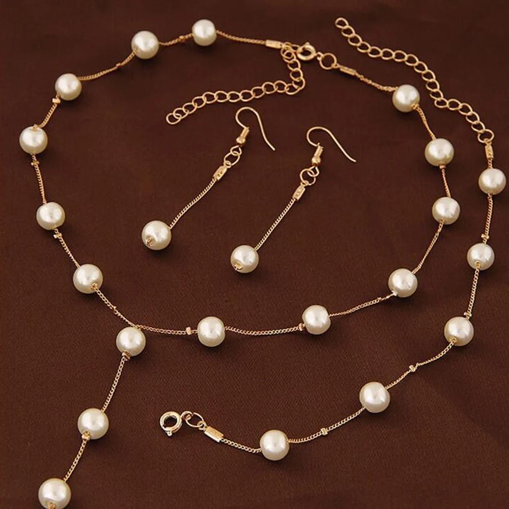Wedding Jewelry Imitation Pearl Simple Necklace Set Matching Bracelet Earring For Women Engagement Party Accessories New2019
Wedding Jewelry Imitation Pearl Simple Necklace Set Matching Bracelet Earring For Women Engagement Party Accessories New2019