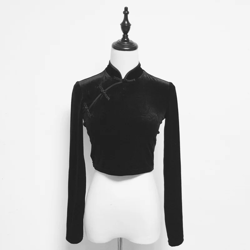 Punk Dark Velvet Tang Long Sleeve Top Traditional Chinese Clothing for Women Black Women Clothes 2020 Chinese Style
Punk Dark Velvet Tang Long Sleeve Top Traditional Chinese Clothing for Women Black Women Clothes 2020 Chinese Style