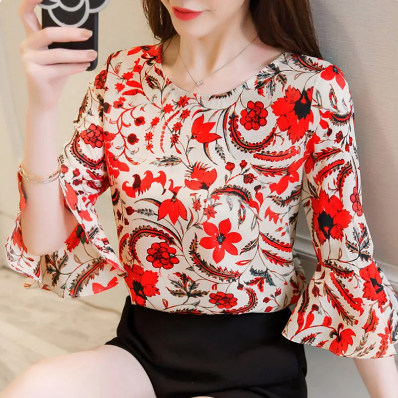 Women Spring Summer Style Chiffon Blouses Casual Shirts Half Flare Sleeve Floral O-Neck Solid Blouses Feminine Tops
Women Spring Summer Style Chiffon Blouses Casual Shirts Half Flare Sleeve Floral O-Neck Solid Blouses Feminine Tops
