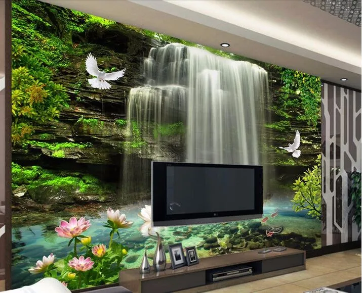 

Waterfall Pigeon Flower Wall Mural Custom Photo Wallpaper Living Room Home Decor Luxury Nature Wall Papers 3d Makeup Backdrop