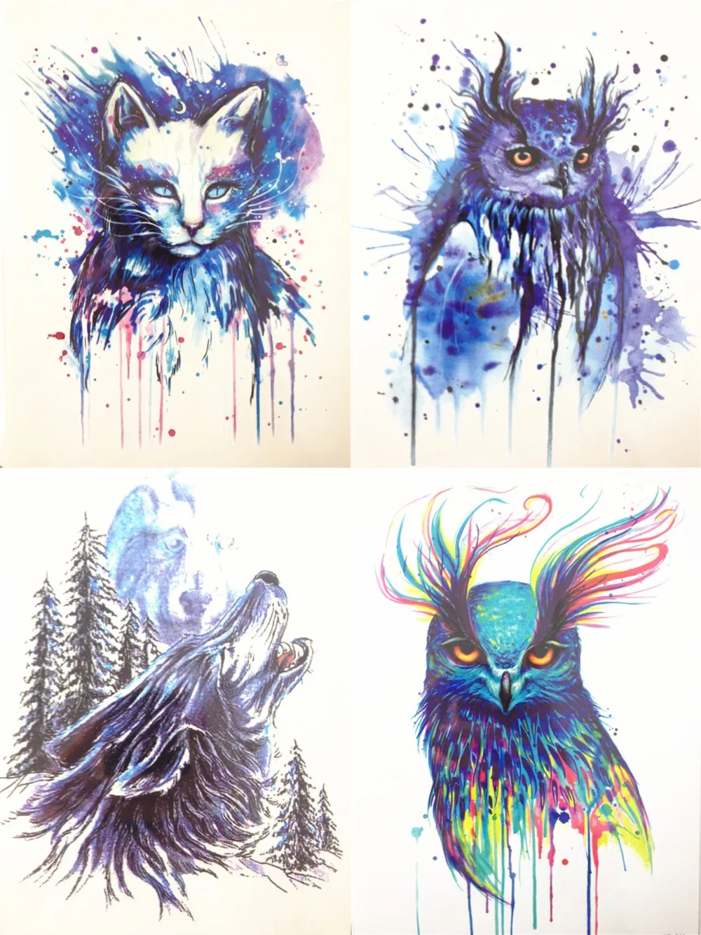 4PCS/SET Hot Sale 21X15cm Colorful Blue Wolf Cat Owl Fashion Cool Temporary Tattoo Combo#011
4PCS/SET Hot Sale 21X15cm Colorful Blue Wolf Cat Owl Fashion Cool Temporary Tattoo Combo#011