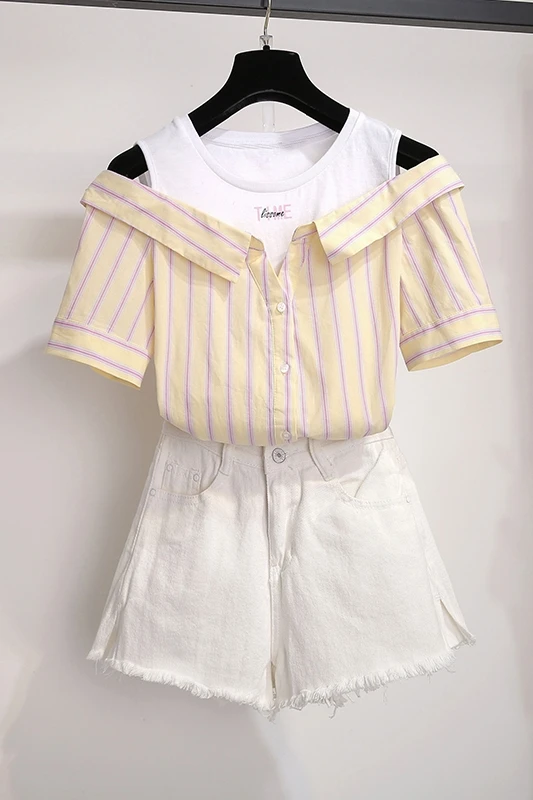women 2 pcs clothing set stripe shirt & white shorts summer gir casual clothes outfit vestidos short sleeve top blouse
women 2 pcs clothing set stripe shirt & white shorts summer gir casual clothes outfit vestidos short sleeve top blouse