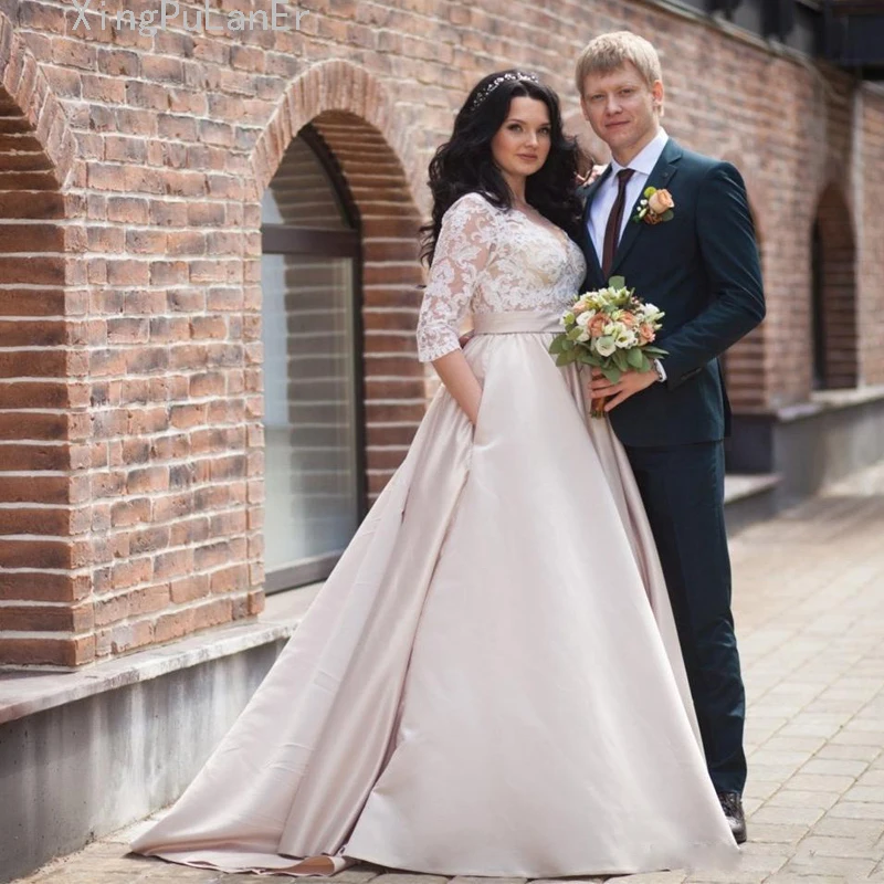A-line Plus Size vestidos de noiva 2019 Wedding Dresses Lace Half Sleeve Button Back With Pocket Satin Wedding Gowns mariage
A-line Plus Size vestidos de noiva 2019 Wedding Dresses Lace Half Sleeve Button Back With Pocket Satin Wedding Gowns mariage