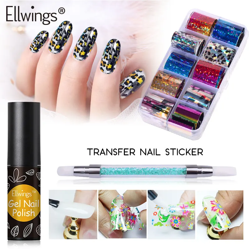 Ellwings 10 Box ногтей Фольга звездное небо Бумага передачи наклейки для лак искусство