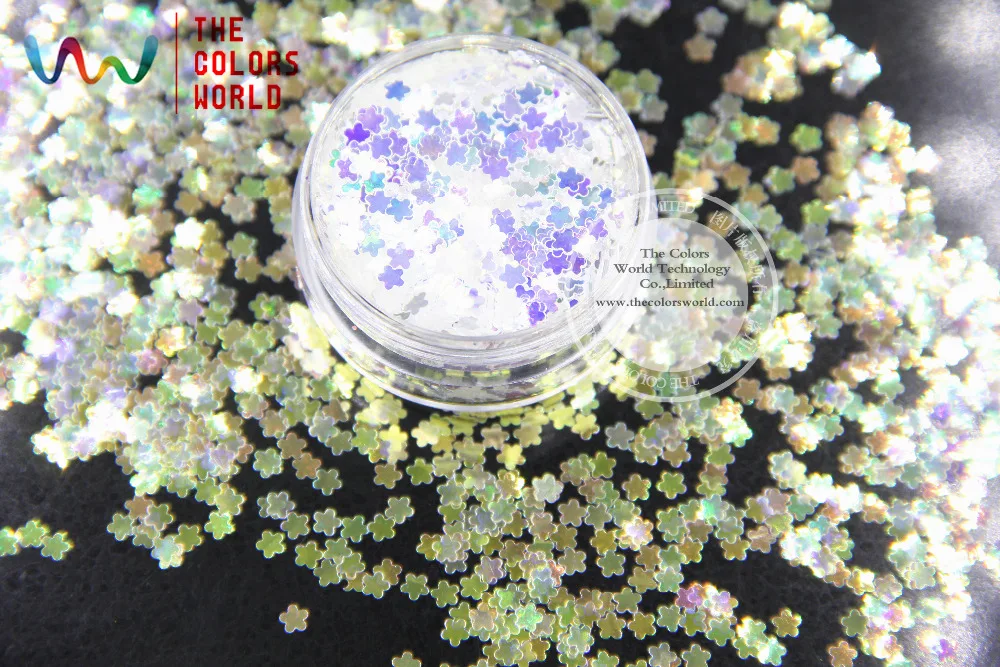 

TCR6321A White with blue light shinning colors glitter Flowers shapes 3MM size amazing sparkles for Nail Art and DIY supplies