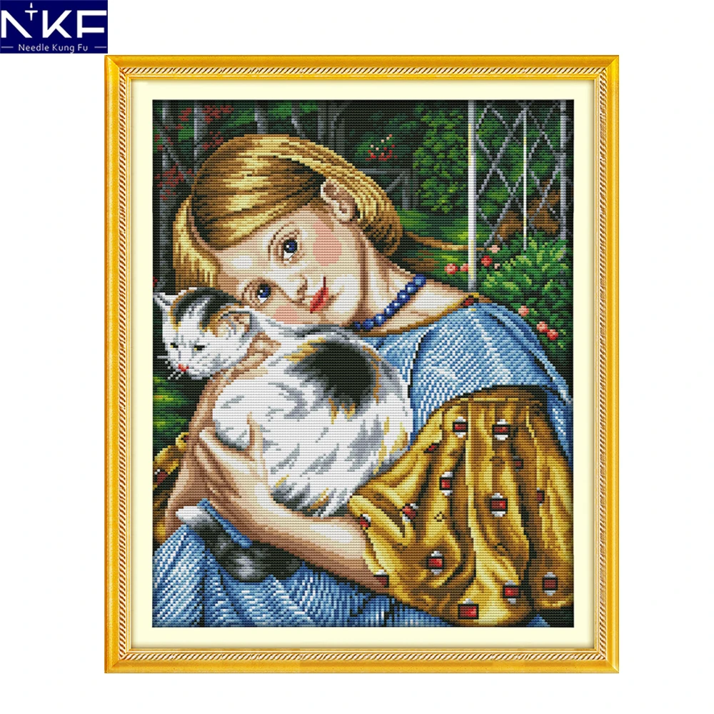 NKF Girl and cat figure style handcraft needlepoint kits counted stamped canvas Christmas cross stitch sets for home decoration
NKF Girl and cat figure style handcraft needlepoint kits counted stamped canvas Christmas cross stitch sets for home decoration