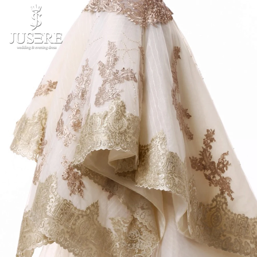 Luxury Ruffle Evening Dress Appliques High/low Evening Gown Pleat Round Neckline Golden Formal Prom Dress Robe De Soiree Longue
Luxury Ruffle Evening Dress Appliques High/low Evening Gown Pleat Round Neckline Golden Formal Prom Dress Robe De Soiree Longue
