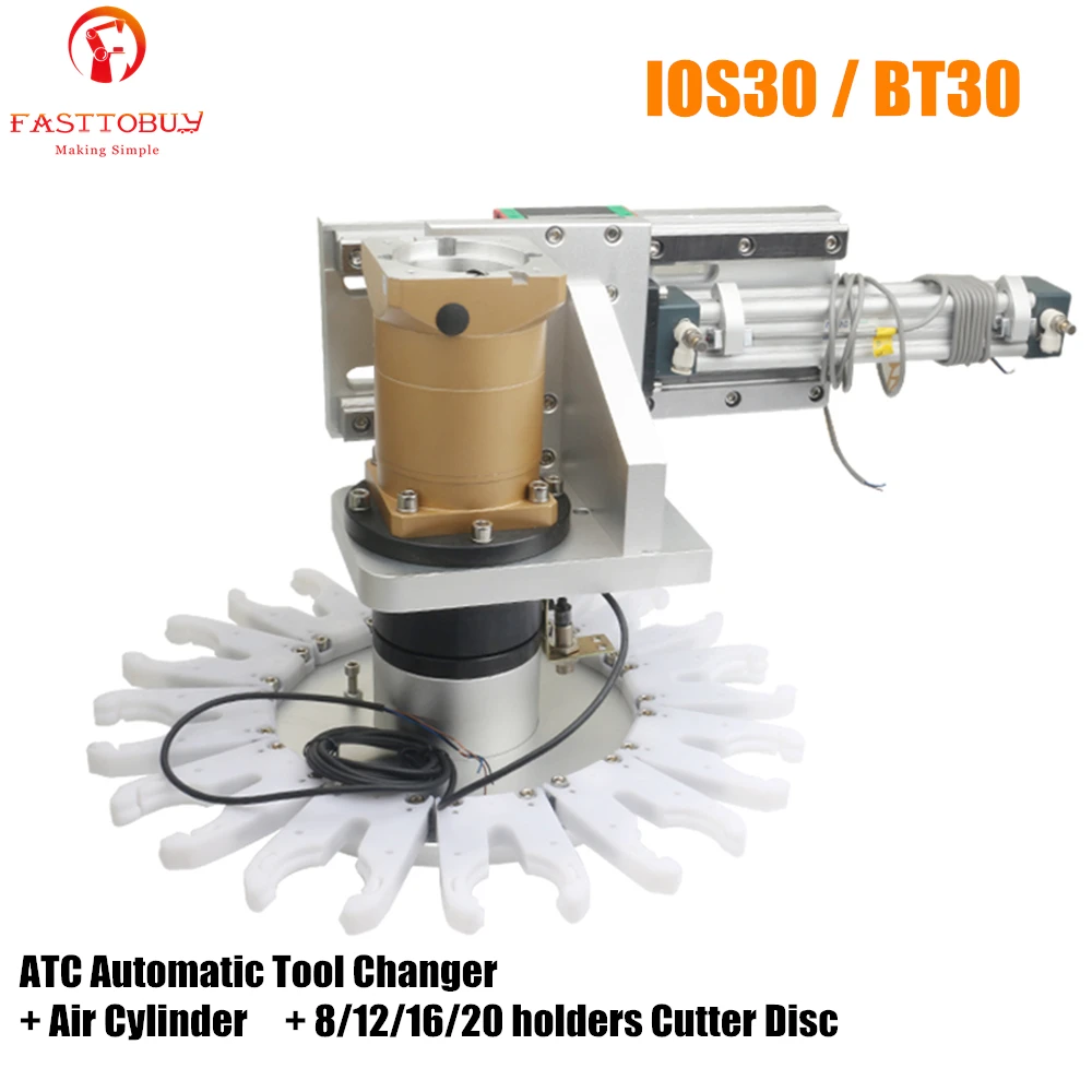 IOS30/BT30 ATC Automatic Tool Changer + Air Cylinder + 8/12/16/20 holders Cutter Disc for NEMA34 86mm CNC Spindle Motor Router
IOS30/BT30 ATC Automatic Tool Changer + Air Cylinder + 8/12/16/20 holders Cutter Disc for NEMA34 86mm CNC Spindle Motor Router