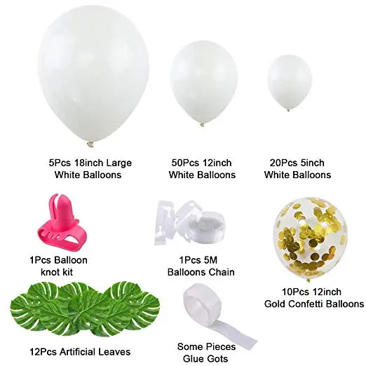 Tropical White and Gold Party Balloons Garland Arch Decorations Kit, Balloons Palm Leaves for Party Supplies.
Tropical White and Gold Party Balloons Garland Arch Decorations Kit, Balloons Palm Leaves for Party Supplies.