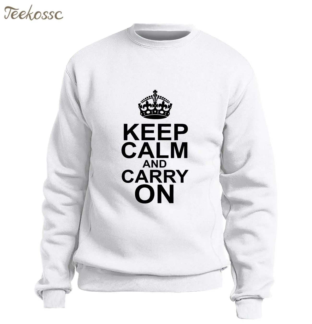 Keep Calm And Carry On Мужская толстовка с забавным рисунком буквенным принтом белая