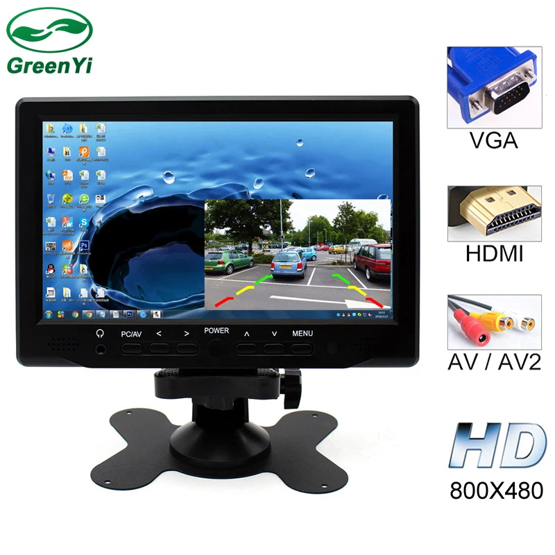 Новый 7 дюймов 800x480 TFT цветной ЖК монитор парковки автомобиля видео с HDMI VGA AV вход