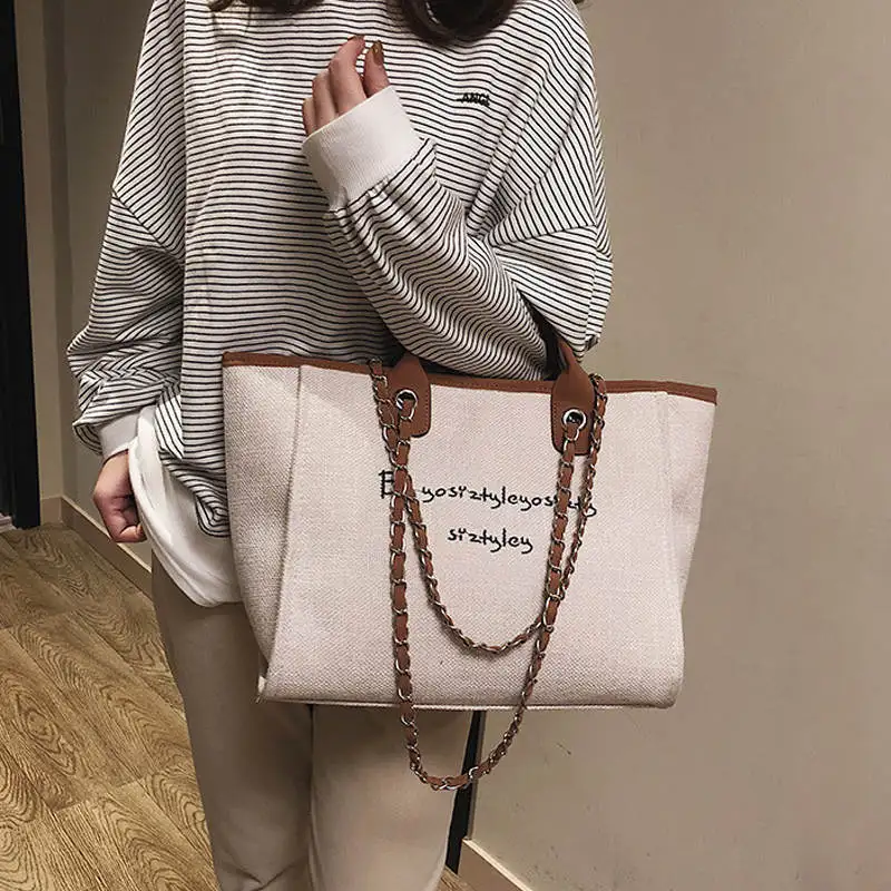 Casual Letter Large Capacity Female Shoulder Bag Luxury Canvas Chain Women Handbags Multifuction Fashion Portable Totes For Girl | Багаж и