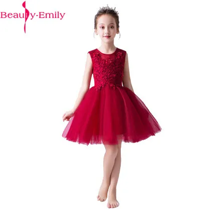 Фото Бальное платье для девочек первого причастия с красным цветком длина до колена