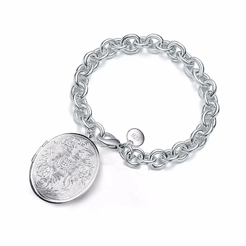Vintage Style Flower Pattern Photo Locket Bracelet 925 Sterling Silver Jewelry For Women Girls Lady Mother's Gifts
Vintage Style Flower Pattern Photo Locket Bracelet 925 Sterling Silver Jewelry For Women Girls Lady Mother's Gifts