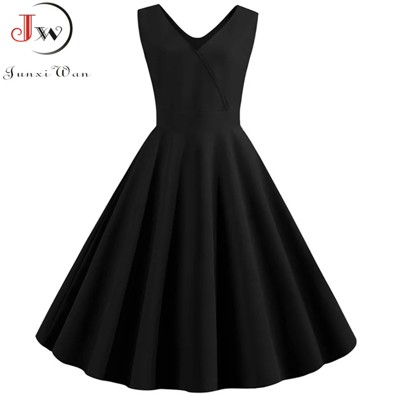 Летние женские платья 2021 повседневные черные однотонные винтажные 50s 60s Robe
