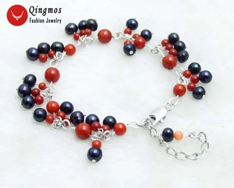 Qingos Trendy Coral & Pearl Bracelet for Women with 5-6mm Black Round Pearl and 3-6mm Red Coral 7-9'' Bracelet Fine Jewelry-b388
Qingos Trendy Coral & Pearl Bracelet for Women with 5-6mm Black Round Pearl and 3-6mm Red Coral 7-9'' Bracelet Fine Jewelry-b388